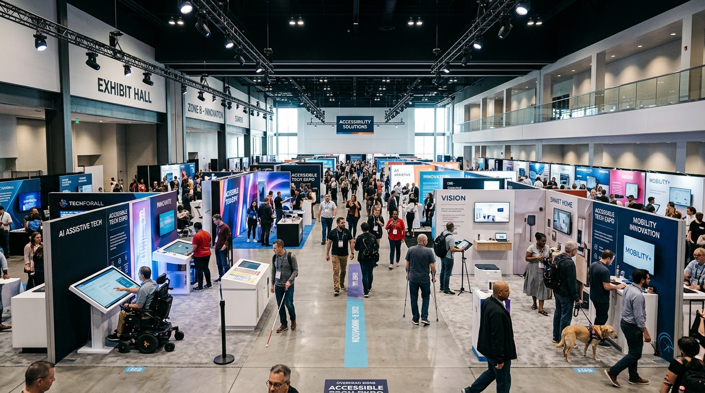 The AccessAbilities Expo hall with visitors exploring accessible technology exhibits